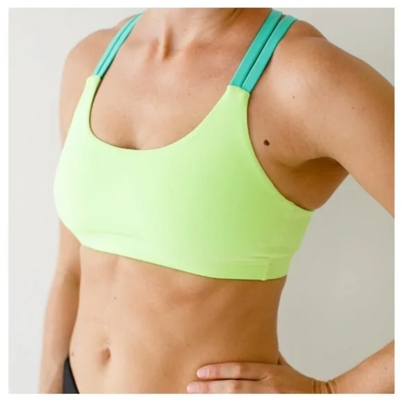 RARE! ✨ BORN PRIMITIVE - Fearless Strappy Back Neon Sports Bra in Envy - M - Picture 3 of 11